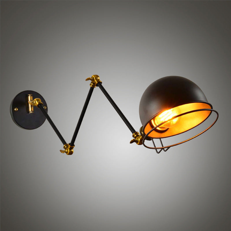 Avtoit | Bowl Restaurant Adjustable Wall Lamp Vintage Metal Single Black Wall-Mounted Lamp with Wire Protection, 4"+4"/8"+8"/12"+6" Width