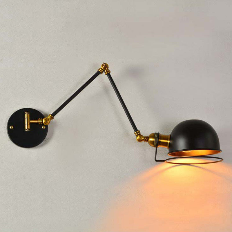 Avtoit | Bowl Restaurant Adjustable Wall Lamp Vintage Metal Single Black Wall-Mounted Lamp with Wire Protection, 4"+4"/8"+8"/12"+6" Width