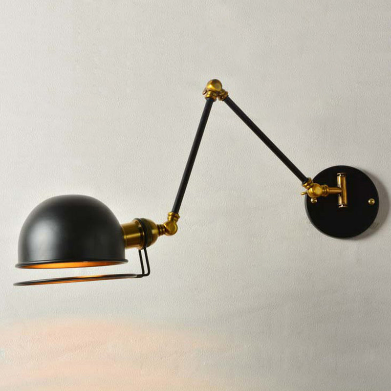 Avtoit | Bowl Restaurant Adjustable Wall Lamp Vintage Metal Single Black Wall-Mounted Lamp with Wire Protection, 4"+4"/8"+8"/12"+6" Width