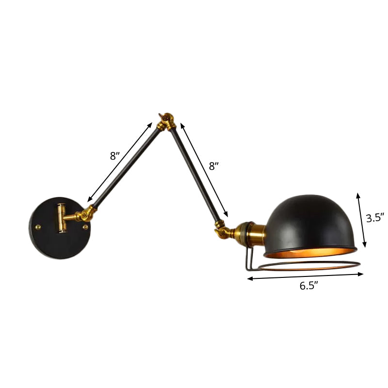Avtoit | Bowl Restaurant Adjustable Wall Lamp Vintage Metal Single Black Wall-Mounted Lamp with Wire Protection, 4"+4"/8"+8"/12"+6" Width