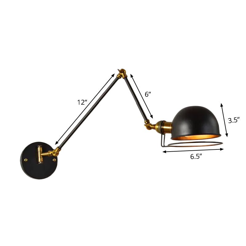 Avtoit | Bowl Restaurant Adjustable Wall Lamp Vintage Metal Single Black Wall-Mounted Lamp with Wire Protection, 4"+4"/8"+8"/12"+6" Width
