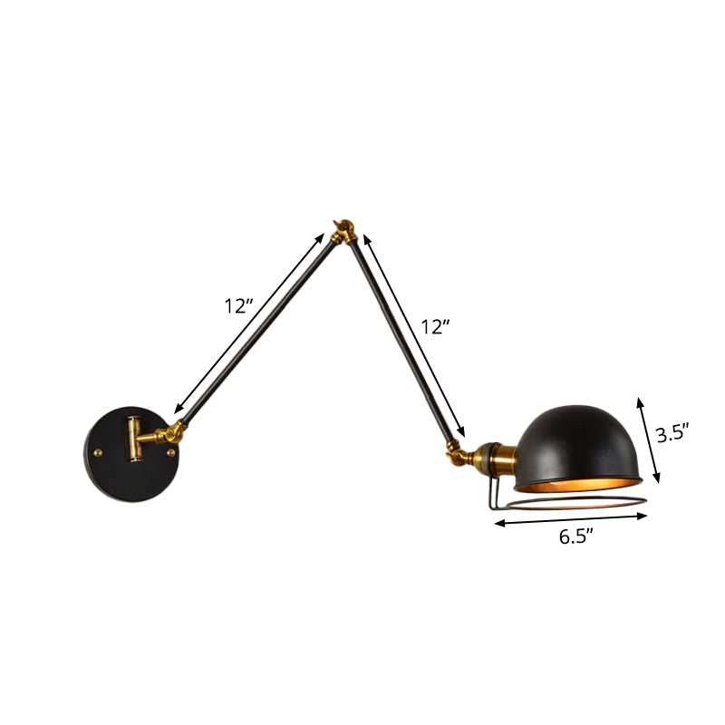 Avtoit | Bowl Restaurant Adjustable Wall Lamp Vintage Metal Single Black Wall-Mounted Lamp with Wire Protection, 4"+4"/8"+8"/12"+6" Width