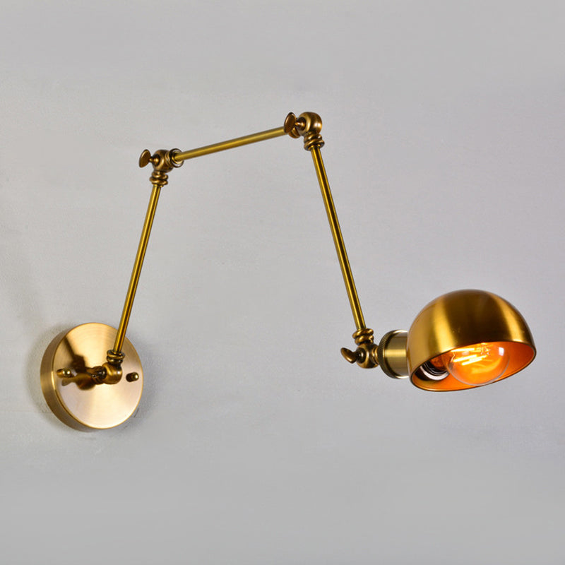 Avtoit | Adjustable 3-Joint Arm Iron Wall Lighting Vintage 1 Bulb Studio Wall Mount Light with Dome Shade in Gold