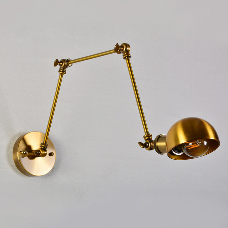 Avtoit | Adjustable 3-Joint Arm Iron Wall Lighting Vintage 1 Bulb Studio Wall Mount Light with Dome Shade in Gold