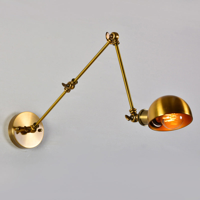 Avtoit | Adjustable 3-Joint Arm Iron Wall Lighting Vintage 1 Bulb Studio Wall Mount Light with Dome Shade in Gold