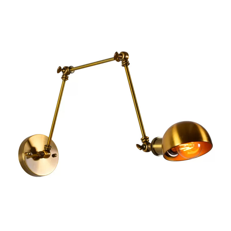 Avtoit | Adjustable 3-Joint Arm Iron Wall Lighting Vintage 1 Bulb Studio Wall Mount Light with Dome Shade in Gold