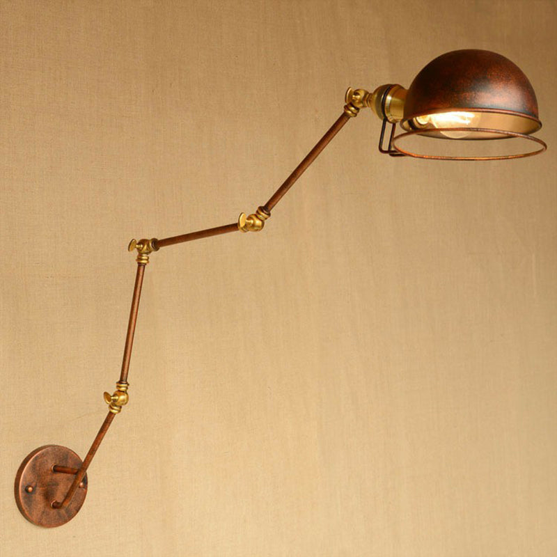 Avtoit | Iron Rust Wall Reading Lamp Semi-Spherical 1-Light Farmhouse Wall Mounted Lighting with Rotatable Arm and Wire Guard