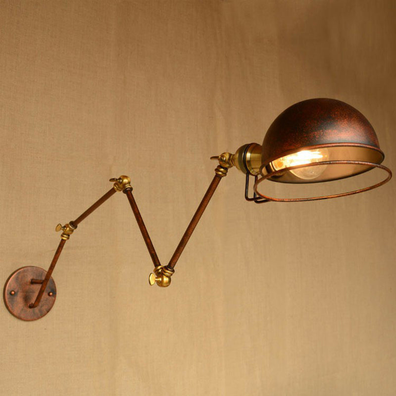 Avtoit | Iron Rust Wall Reading Lamp Semi-Spherical 1-Light Farmhouse Wall Mounted Lighting with Rotatable Arm and Wire Guard