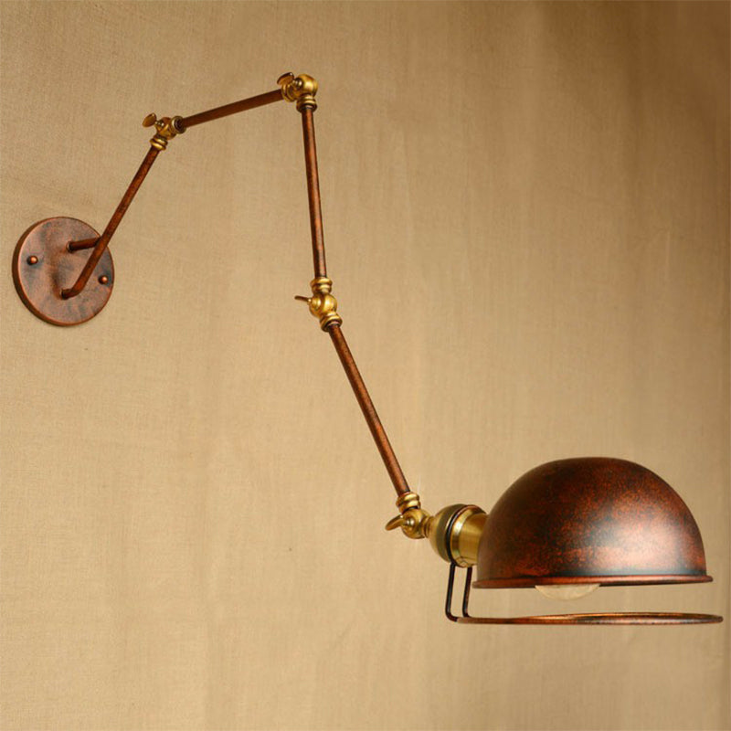 Avtoit | Iron Rust Wall Reading Lamp Semi-Spherical 1-Light Farmhouse Wall Mounted Lighting with Rotatable Arm and Wire Guard