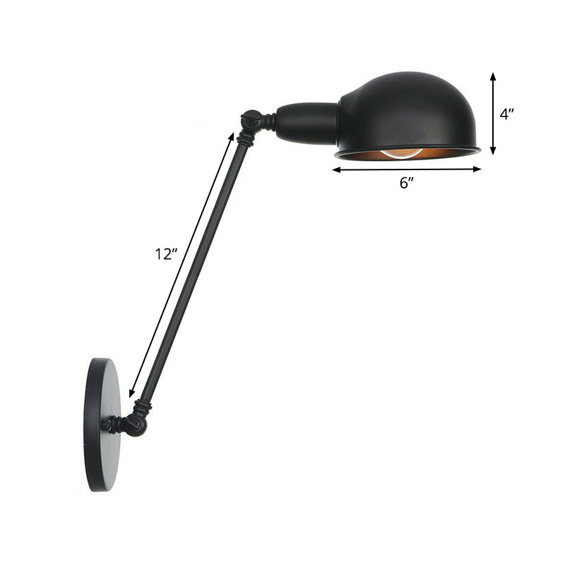 Avtoit | Industrial Dome-Shaped Wall Lamp Kit Single Bulb Iron Wall Mount Lighting Fixture with Swing Arm in Black, 6"+6"/12"+6" W
