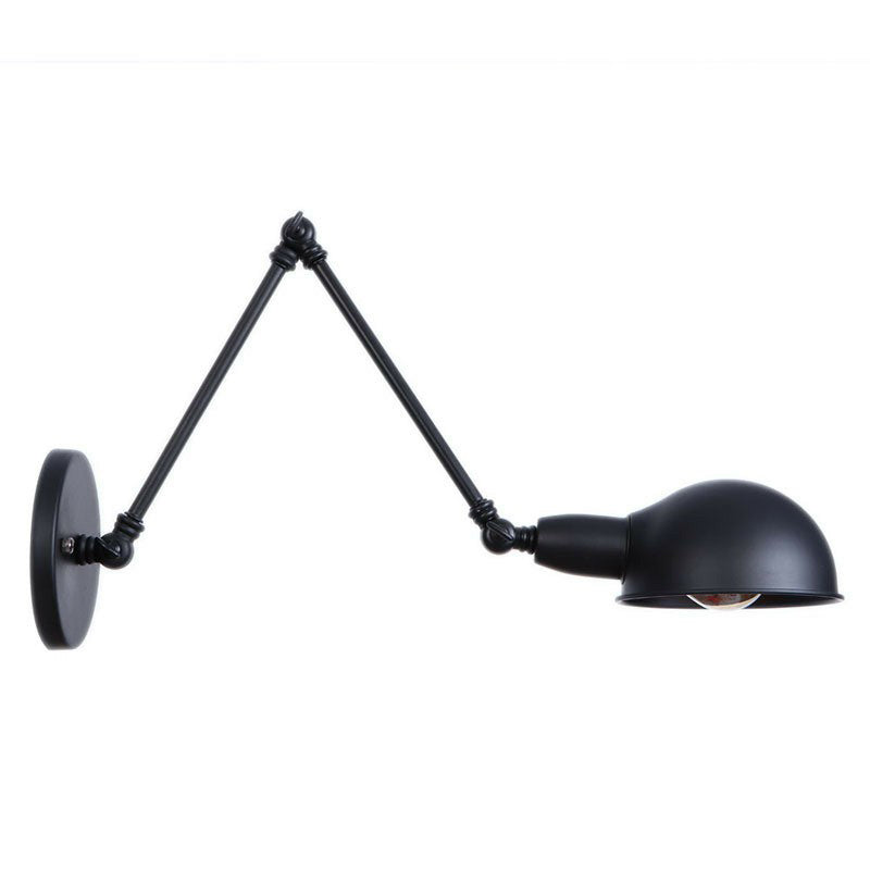 Avtoit | Industrial Dome-Shaped Wall Lamp Kit Single Bulb Iron Wall Mount Lighting Fixture with Swing Arm in Black, 6"+6"/12"+6" W