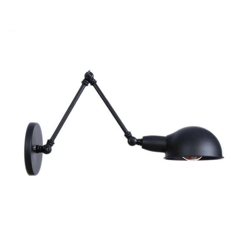 Avtoit | Industrial Dome-Shaped Wall Lamp Kit Single Bulb Iron Wall Mount Lighting Fixture with Swing Arm in Black, 6"+6"/12"+6" W