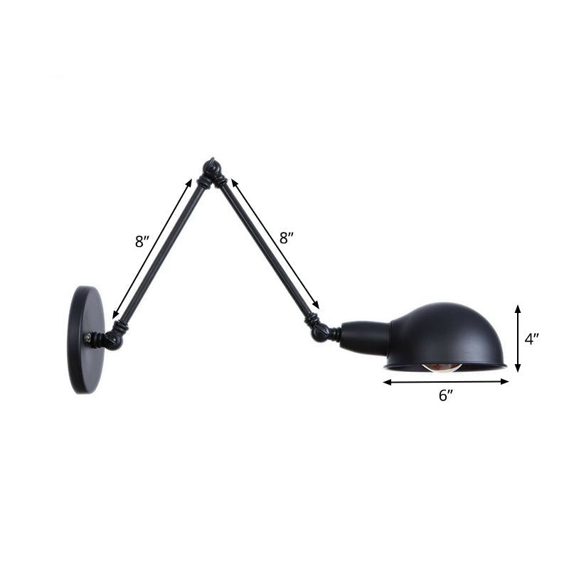 Avtoit | Industrial Dome-Shaped Wall Lamp Kit Single Bulb Iron Wall Mount Lighting Fixture with Swing Arm in Black, 6"+6"/12"+6" W