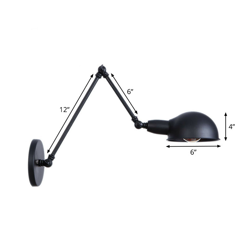 Avtoit | Industrial Dome-Shaped Wall Lamp Kit Single Bulb Iron Wall Mount Lighting Fixture with Swing Arm in Black, 6"+6"/12"+6" W
