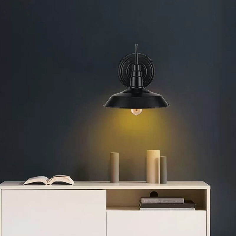 Avtoit | Metallic black wall lamp socket barn shade 1 head rustic wall-mounted lamp with goose neck arm