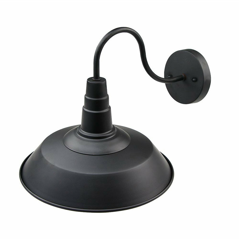 Avtoit | Metallic black wall lamp socket barn shade 1 head rustic wall-mounted lamp with goose neck arm