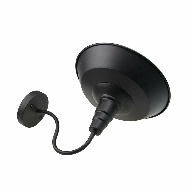 Avtoit | Metallic black wall lamp socket barn shade 1 head rustic wall-mounted lamp with goose neck arm
