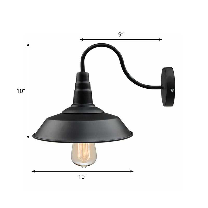 Avtoit | Metallic black wall lamp socket barn shade 1 head rustic wall-mounted lamp with goose neck arm