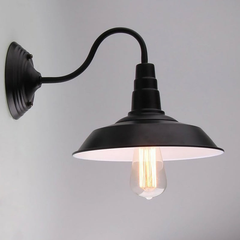 Avtoit | Vintage Barn Wall Lighting 10"/14" Wide 1-Light Metal Gooseneck Wall Mount Lighting in Black