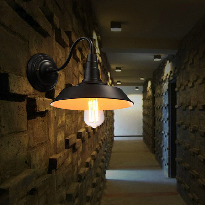 Avtoit | Vintage Barn Wall Lighting 10"/14" Wide 1-Light Metal Gooseneck Wall Mount Lighting in Black