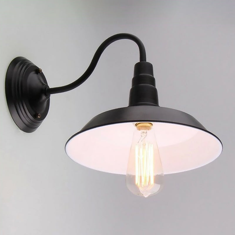 Avtoit | Vintage Barn Wall Lighting 10"/14" Wide 1-Light Metal Gooseneck Wall Mount Lighting in Black