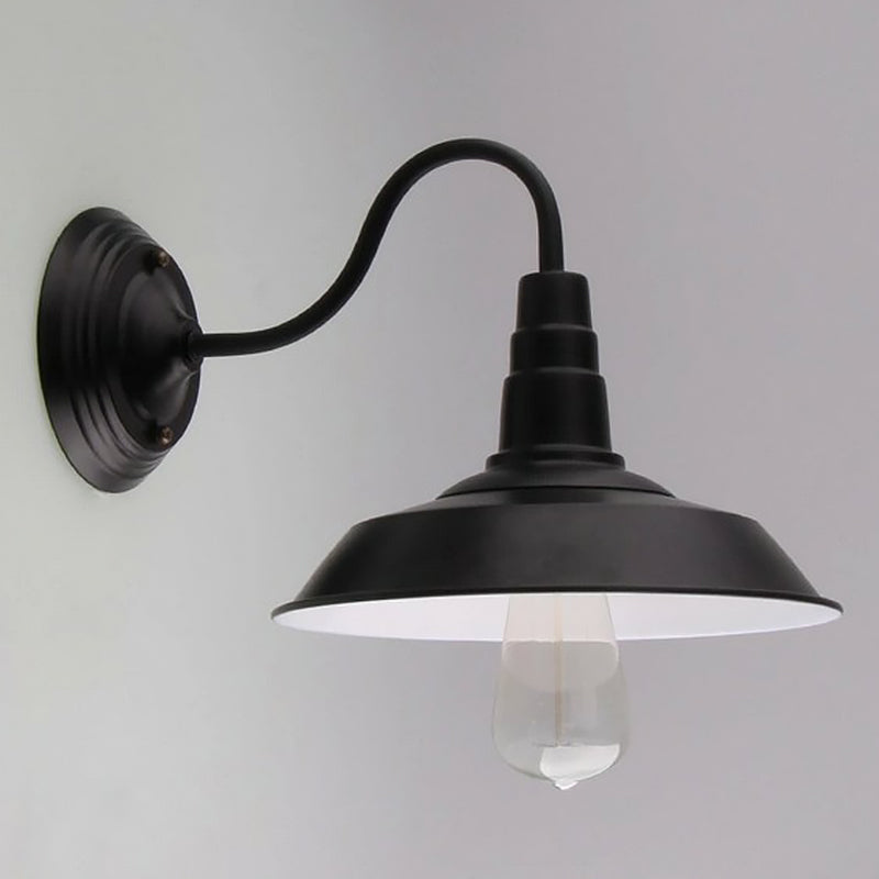 Avtoit | Vintage Barn Wall Lighting 10"/14" Wide 1-Light Metal Gooseneck Wall Mount Lighting in Black