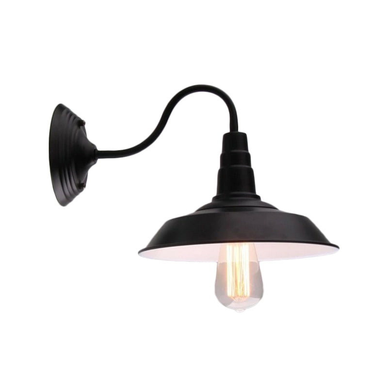 Avtoit | Vintage Barn Wall Lighting 10"/14" Wide 1-Light Metal Gooseneck Wall Mount Lighting in Black