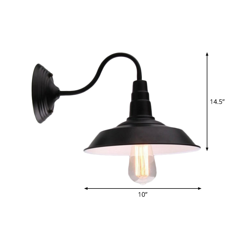 Avtoit | Vintage Barn Wall Lighting 10"/14" Wide 1-Light Metal Gooseneck Wall Mount Lighting in Black