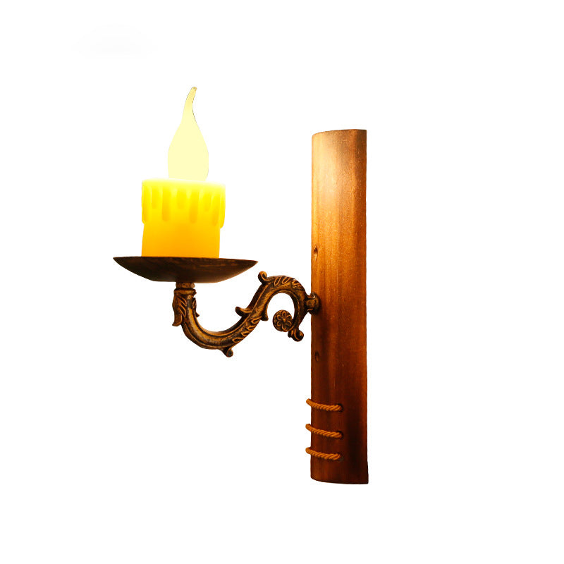 Avtoit | Brown rectangular wall light Cottage Bamboo 1 bulb living room wall light with flameless candle
