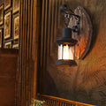 Avtoit | 1-Light Lantern Wall Light Kit Landscape Brown Clear Glass Wall Pendant Lamp with Rectangular/Semi-Circular Wood Backplate