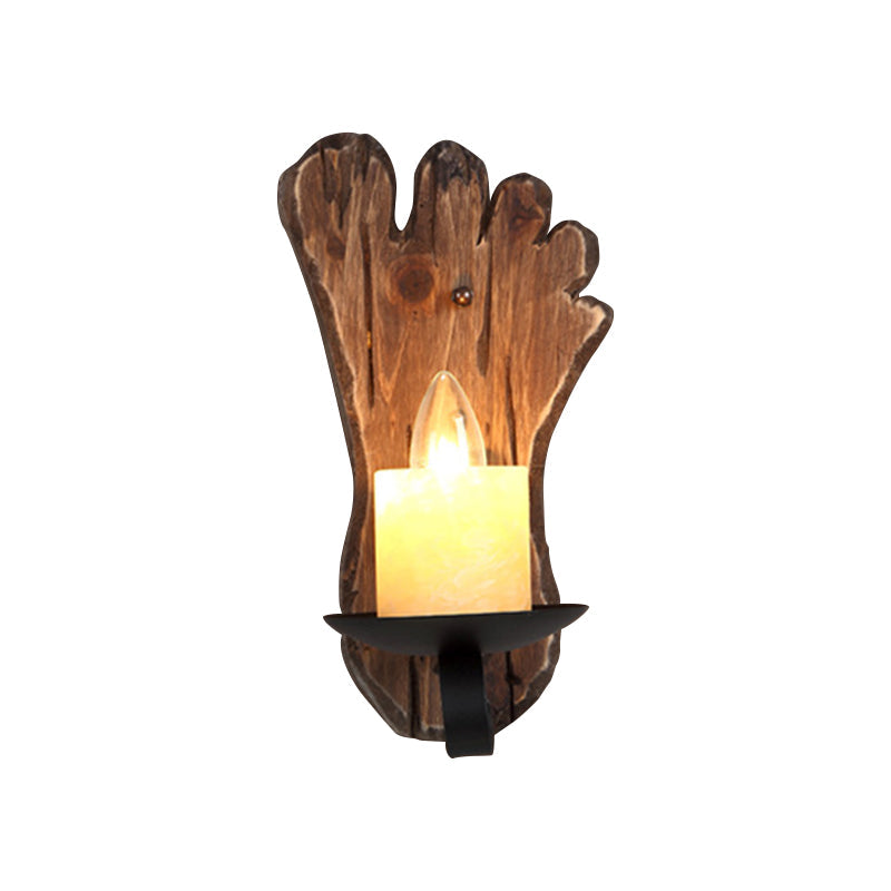 Avtoit | 1-Light Lantern Wall Light Kit Landscape Brown Clear Glass Wall Pendant Lamp with Rectangular/Semi-Circular Wood Backplate