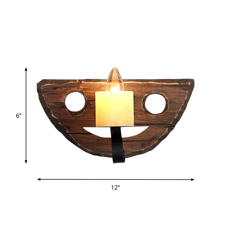 Avtoit | 1-Light Lantern Wall Light Kit Landscape Brown Clear Glass Wall Pendant Lamp with Rectangular/Semi-Circular Wood Backplate