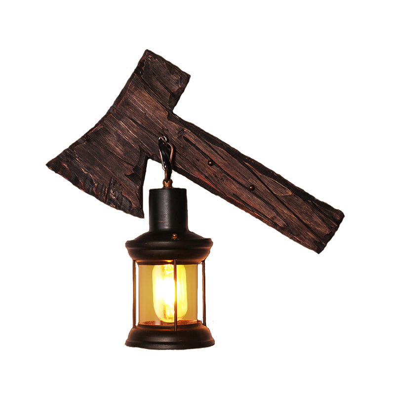 Avtoit | Oval/Fish-shaped Wooden Wall Sconce Light Rustic 1 Head Kitchen Wall-mounted Lamp with Candle/Lantern in Brown