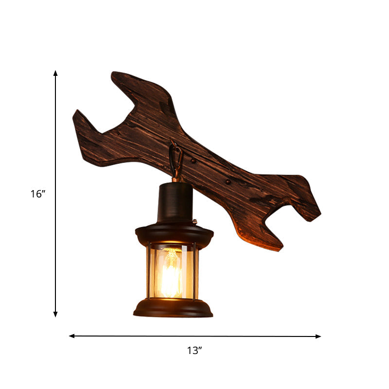 Avtoit | Oval/Fish-shaped Wooden Wall Sconce Light Rustic 1 Head Kitchen Wall-mounted Lamp with Candle/Lantern in Brown