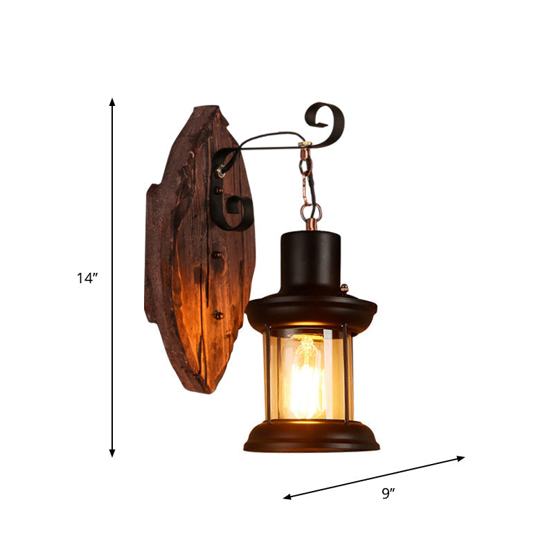 Avtoit | Oval/Fish-shaped Wooden Wall Sconce Light Rustic 1 Head Kitchen Wall-mounted Lamp with Candle/Lantern in Brown
