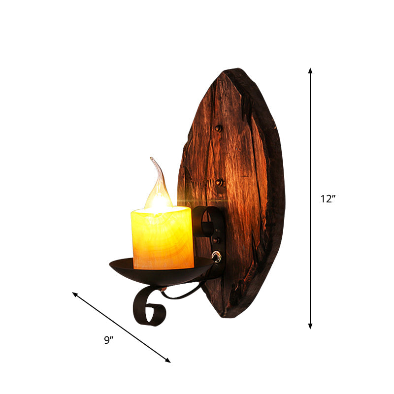 Avtoit | Oval/Fish-shaped Wooden Wall Sconce Light Rustic 1 Head Kitchen Wall-mounted Lamp with Candle/Lantern in Brown