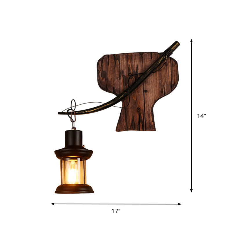Avtoit | Oval/Fish-shaped Wooden Wall Sconce Light Rustic 1 Head Kitchen Wall-mounted Lamp with Candle/Lantern in Brown