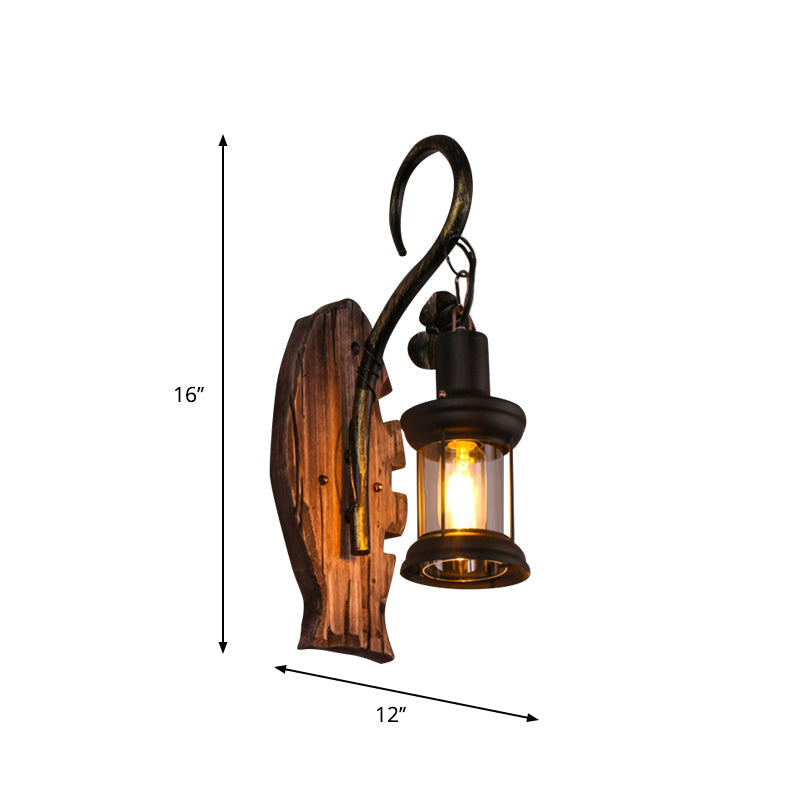 Avtoit | Oval/Fish-shaped Wooden Wall Sconce Light Rustic 1 Head Kitchen Wall-mounted Lamp with Candle/Lantern in Brown