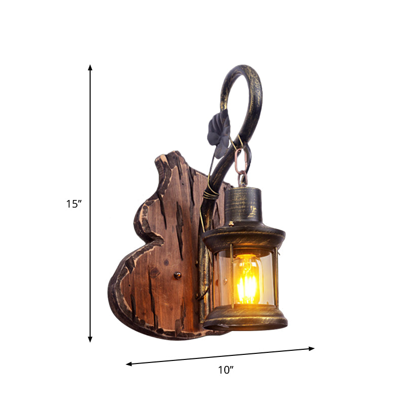 Avtoit | Oval/Fish-shaped Wooden Wall Sconce Light Rustic 1 Head Kitchen Wall-mounted Lamp with Candle/Lantern in Brown