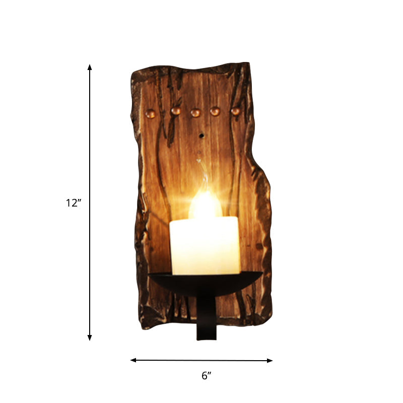 Avtoit | Oval/Fish-shaped Wooden Wall Sconce Light Rustic 1 Head Kitchen Wall-mounted Lamp with Candle/Lantern in Brown