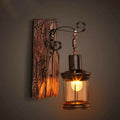 Avtoit | Brown Lantern Wall Hanging Lamp Nautical Wood Single Bulb Bistro Wall Mounted Lighting Fixture