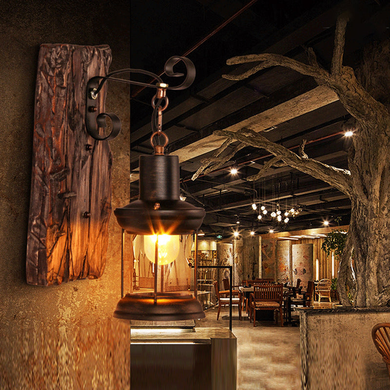 Avtoit | Brown Lantern Wall Hanging Lamp Nautical Wood Single Bulb Bistro Wall Mounted Lighting Fixture