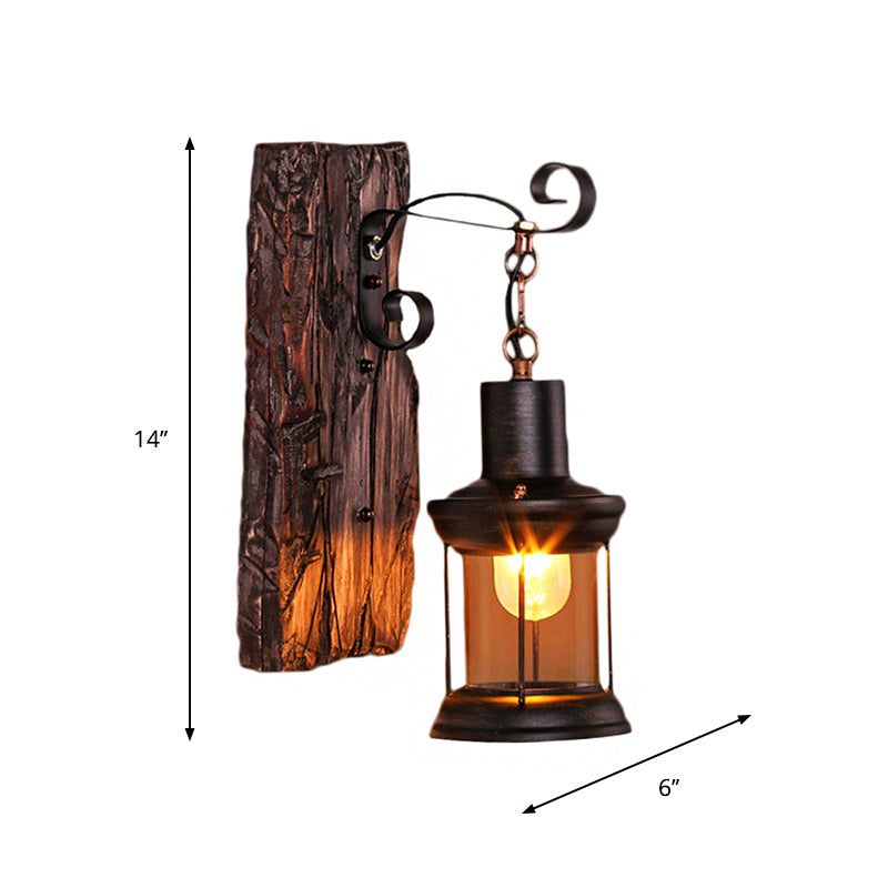 Avtoit | Brown Lantern Wall Hanging Lamp Nautical Wood Single Bulb Bistro Wall Mounted Lighting Fixture