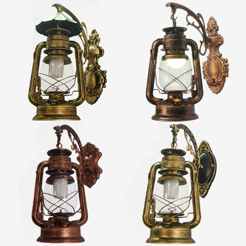 Avtoit | 1-Light Kerosene Wall Mount Lighting Nautical Black/Copper/Bronze Clear Glass Wall Lights for Dining Room