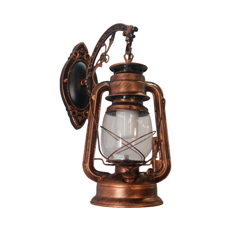 Avtoit | 1-Light Kerosene Wall Mount Lighting Nautical Black/Copper/Bronze Clear Glass Wall Lights for Dining Room