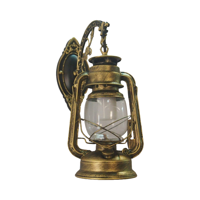 Avtoit | 1-Light Kerosene Wall Mount Lighting Nautical Black/Copper/Bronze Clear Glass Wall Lights for Dining Room