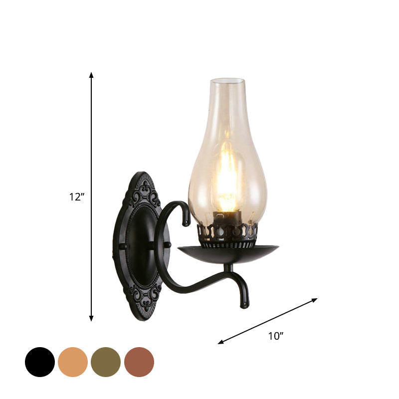 Avtoit | Single-arm Wall Light Industrial Hall Wall Light with Kerosene Clear/Frosted Glass Shade in Copper/Bronze