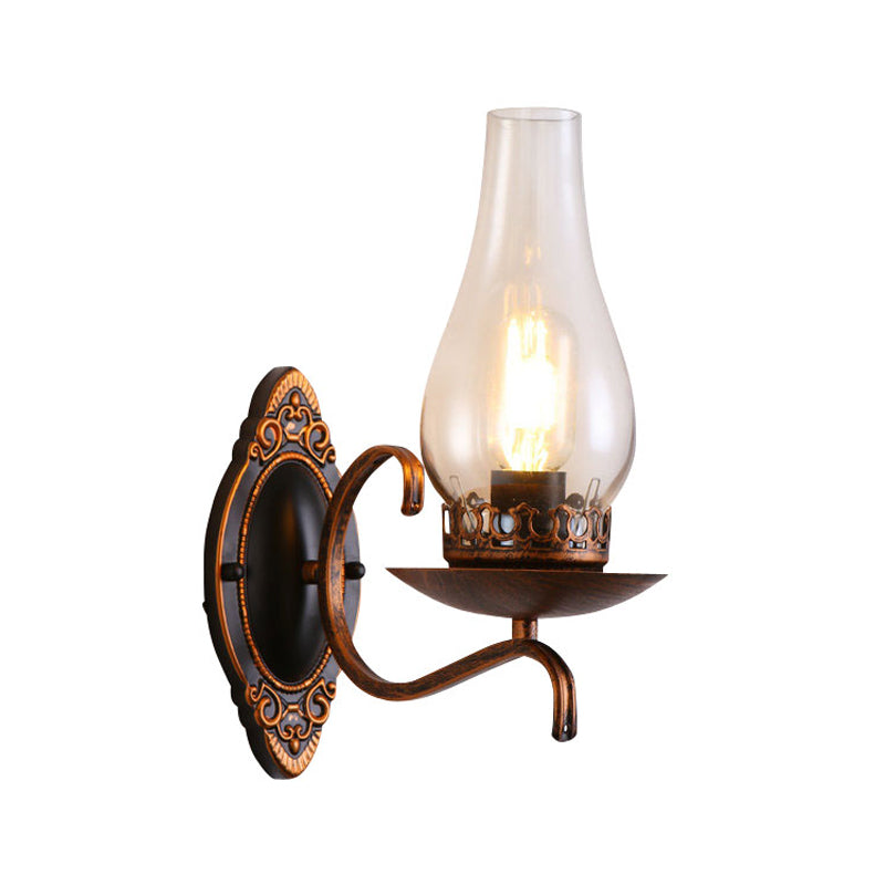 Avtoit | Single-arm Wall Light Industrial Hall Wall Light with Kerosene Clear/Frosted Glass Shade in Copper/Bronze