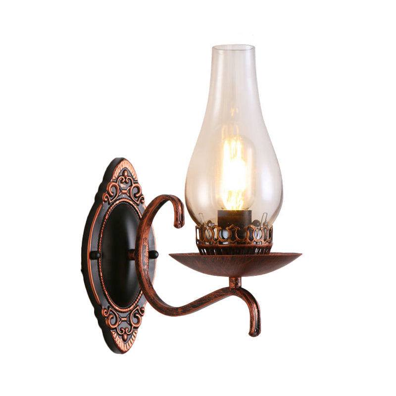 Avtoit | Single-arm Wall Light Industrial Hall Wall Light with Kerosene Clear/Frosted Glass Shade in Copper/Bronze