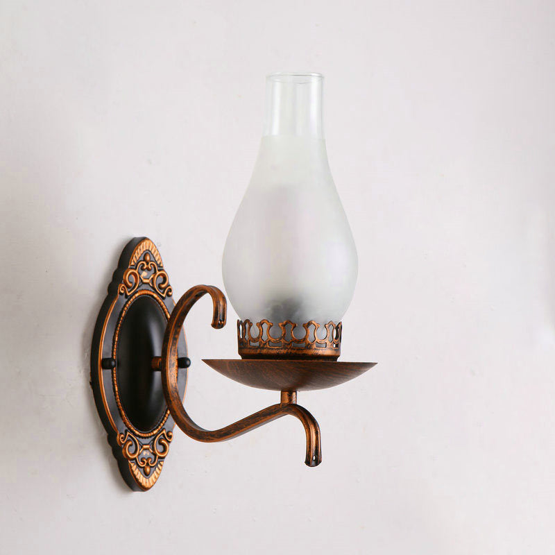 Avtoit | Single-arm Wall Light Industrial Hall Wall Light with Kerosene Clear/Frosted Glass Shade in Copper/Bronze
